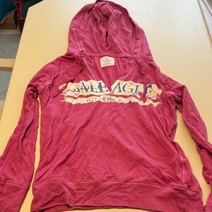 American Eagle Pink hooded long sleeve v neck